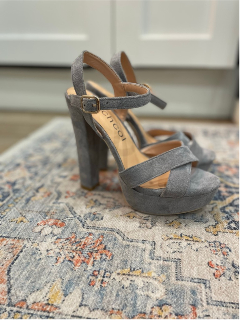 Aachcol Gray Suede Platform Block Heels Size 6 Goingout Party Date Night